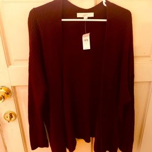 Loft maroon long open front sweater